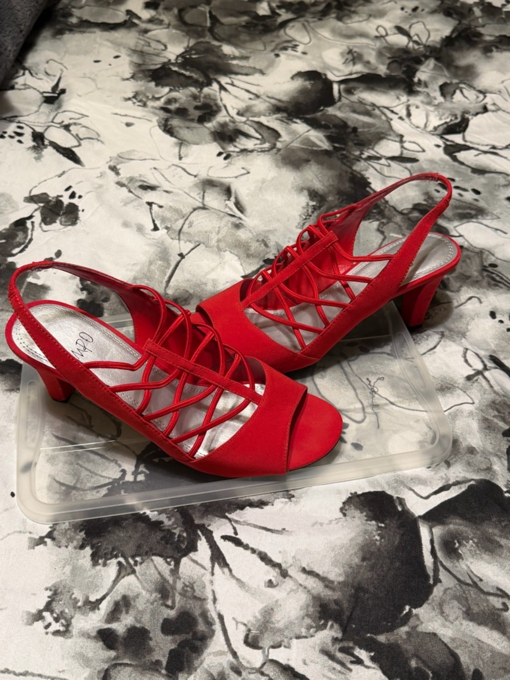 Red Strappy Block Heel Sandals - Women